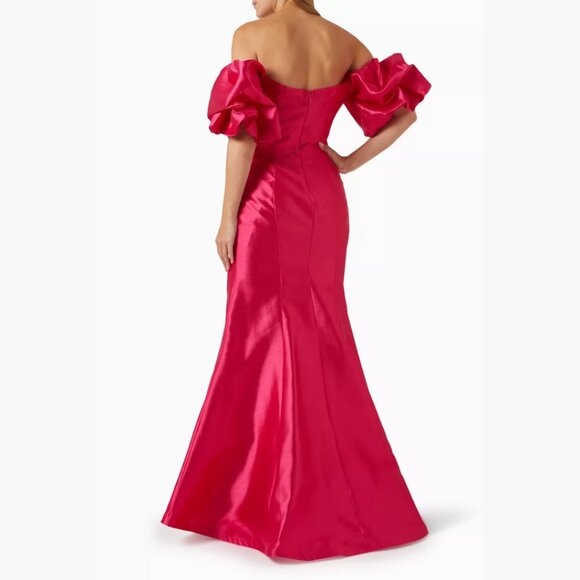 Mac Duggal Size 8 Pink Sweetheart Off The Shoulder Puff Sleeve Gown‎ Maxi Dress - Picture 5 of 8